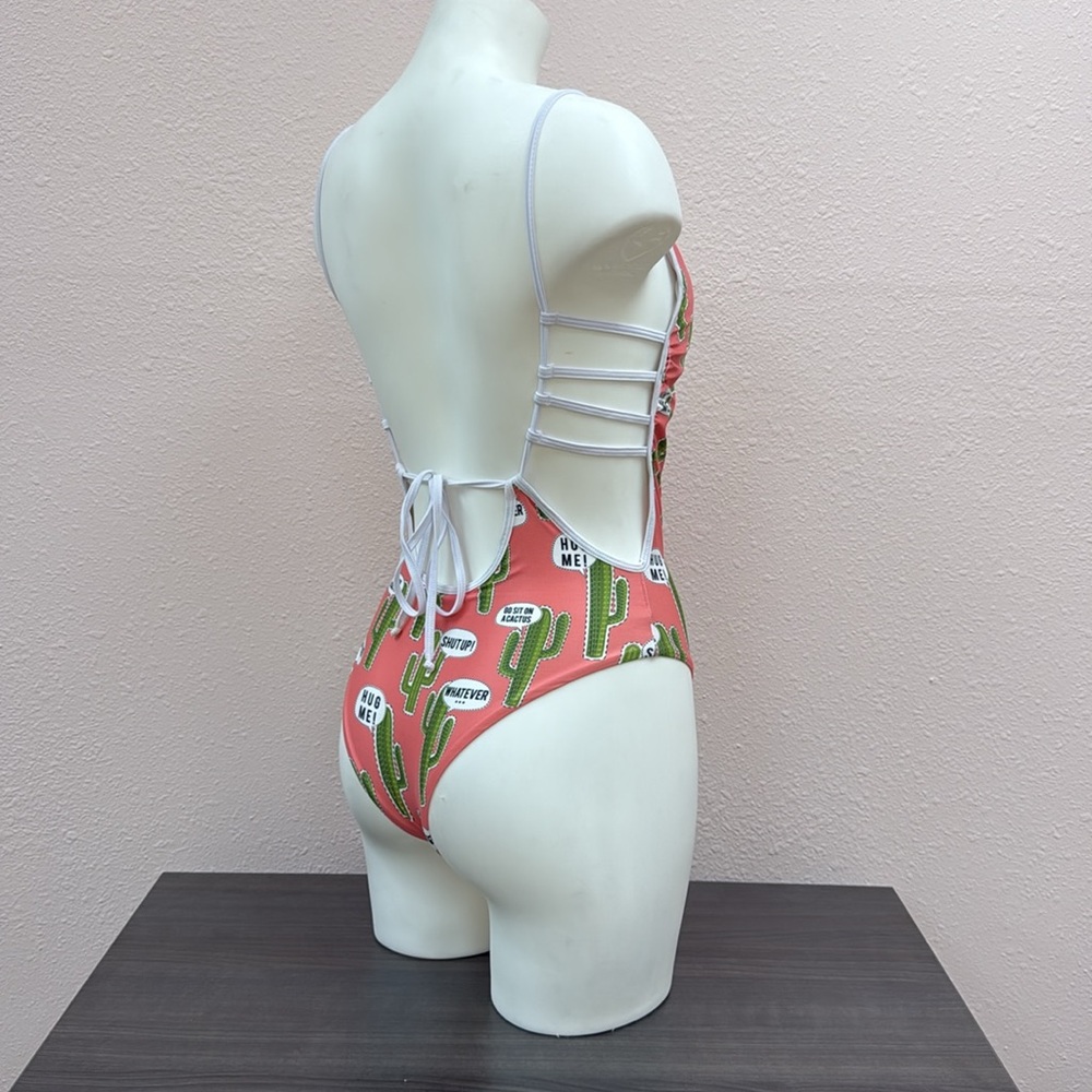 Cactus Print Women's One Piece Swimsuit - Pink - Picture 5 of 5
